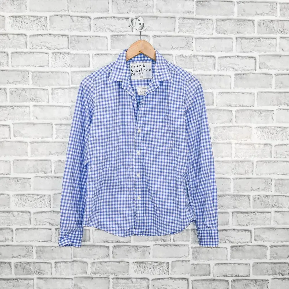 Frank & Eileen Button up BARRY Shirt Blue Gingham check size Small - Picture 4 of 10
